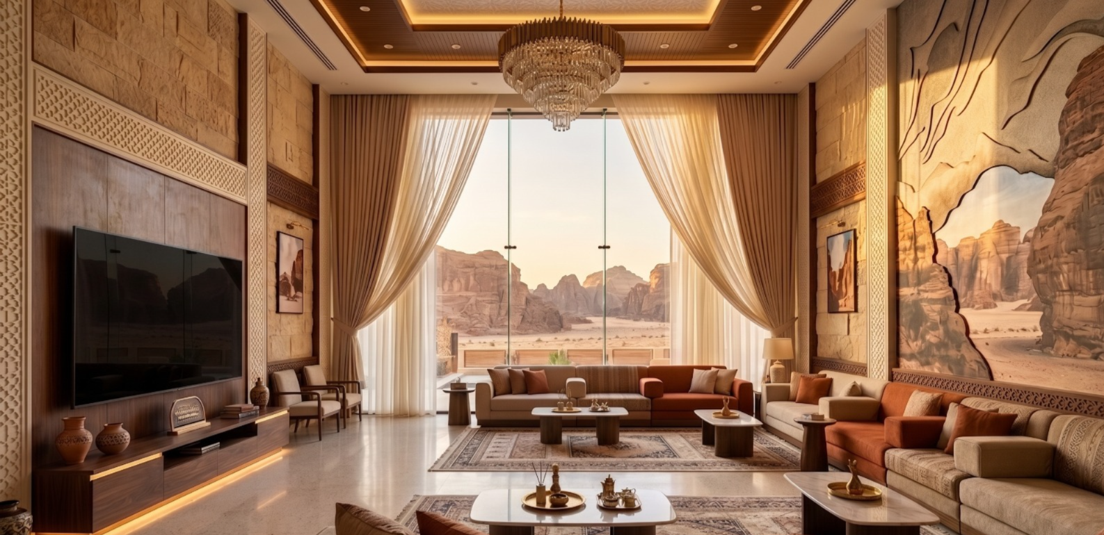 Luxurious indoor pool with reflective water, flanked by elegant stone arches. A cozy seating area and a lit fire bowl create a serene, upscale ambiance.